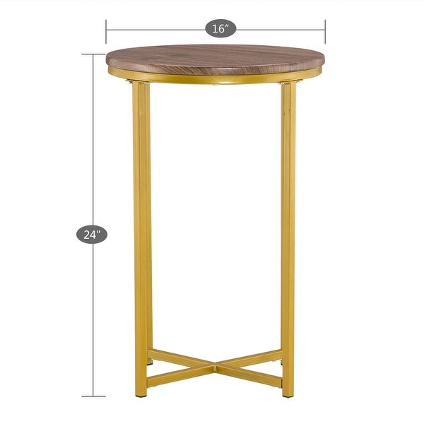 Simple Cross Foot Single Layer Wood Round Side Table 40.5 Round Gold