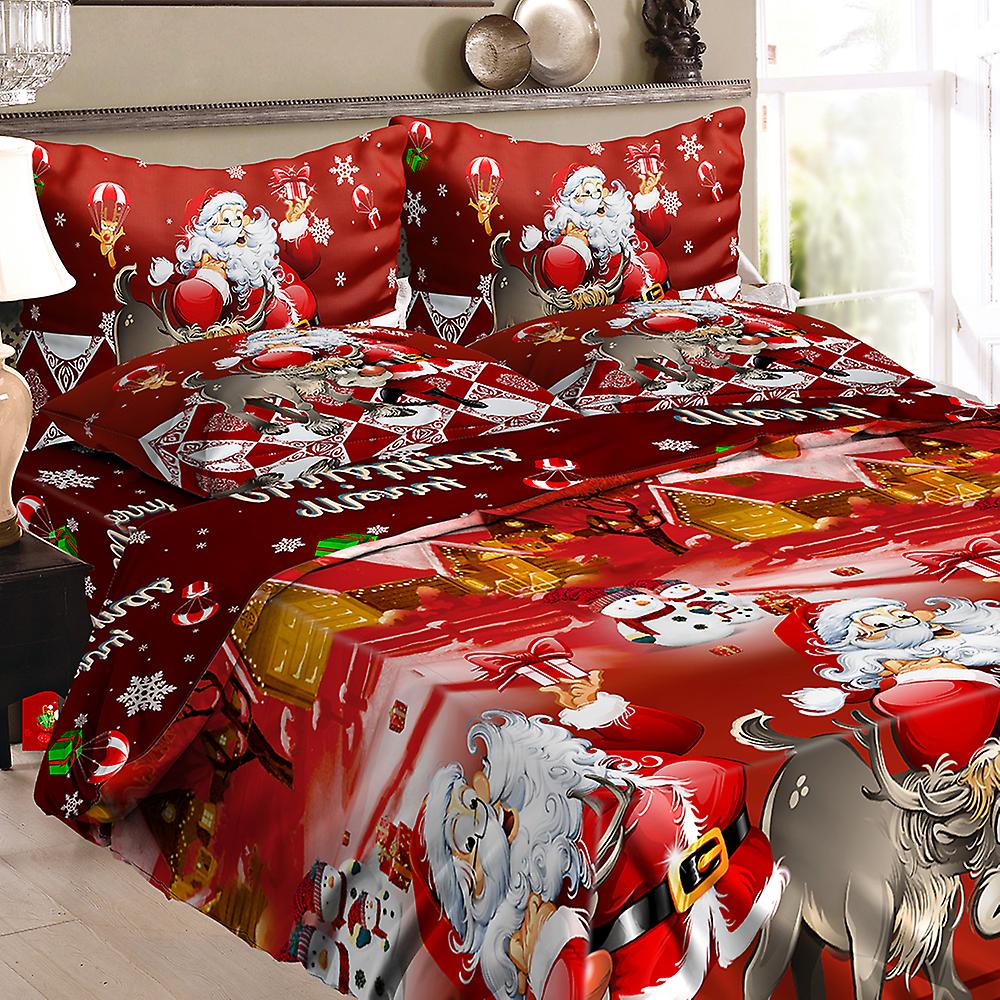 Christmas Santa Bedding Set Polyester 3d Printed Duvet Cover + 2pcs Pillowcases + Bed Sheet Set Christmas Bedroom Decorations--twin Size C Twin Size