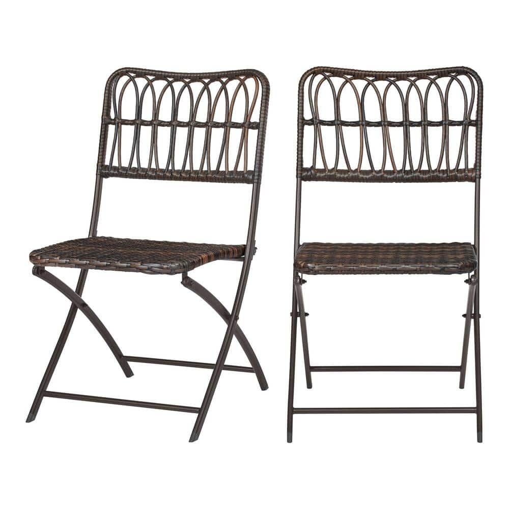 StyleWell Tulane Black Folding Steel Wicker Outdoor Dining Chair (2-Pack) GC-21028-SSR-B2