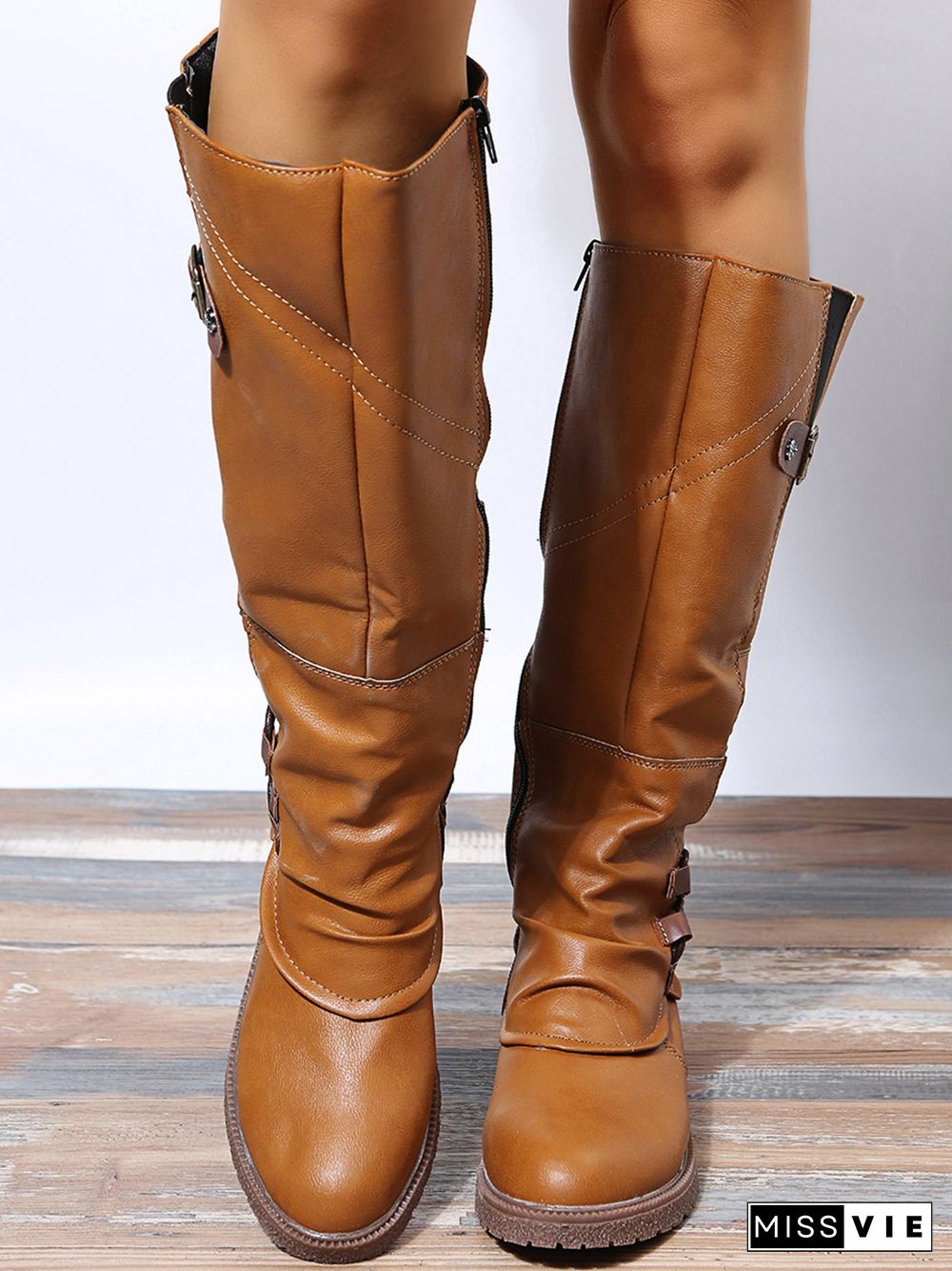 Vintage Buckle Rope Riding Boots