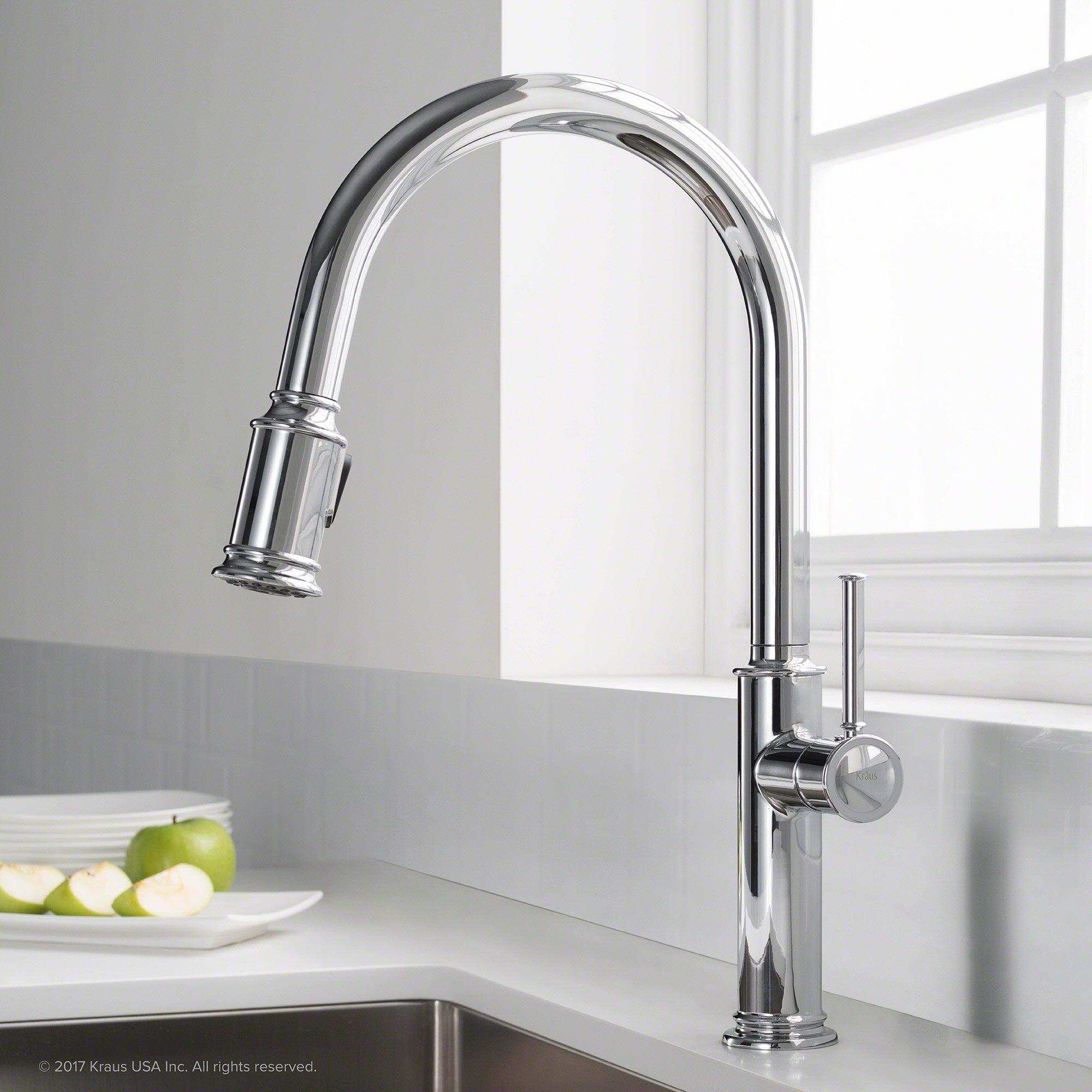 KRAUS Sellette™ Single Handle Pull Down Kitchen Faucet with Dual Function Sprayhead in Chrome Finish