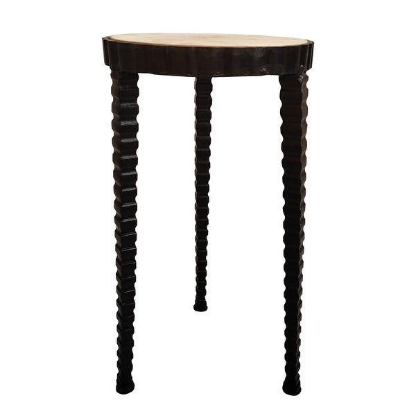 Brown and Black 22 Inch Round Wooden Side Table