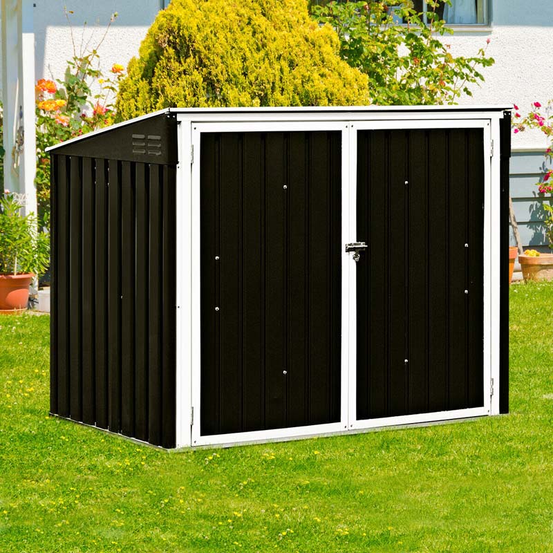 6 x 3 FT Horizontal Metal Storage Shed Outdoor Garbage Bin Enclosure, Multi-function Storage Cabinet for Garden Yard