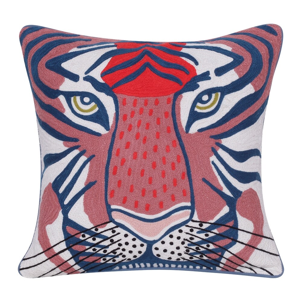 Sevita Coral Red/Ensign Blue Transitional Animal Print Cotton Throw Pillow  20\