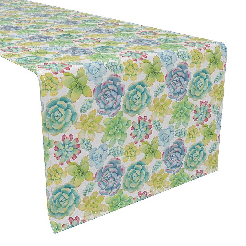 Table Runner， 100% Cotton， 16x72， Vibrant Succulents