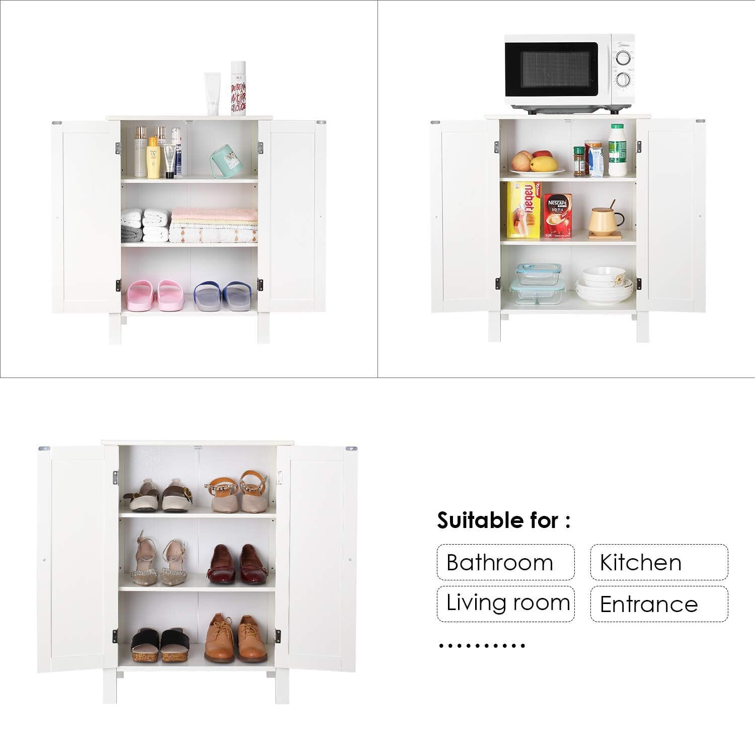 Homfa Bathroom Storage Floor Cabinet, Freestanding White Cabinet with Doors and Shelves