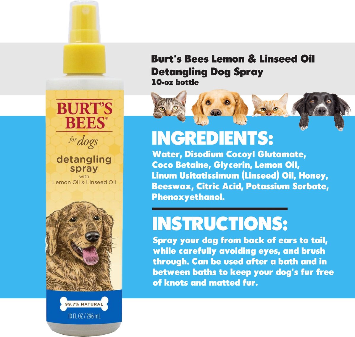 Burt's Bees Lemon and Linseed Oil Detangling Dog Spray