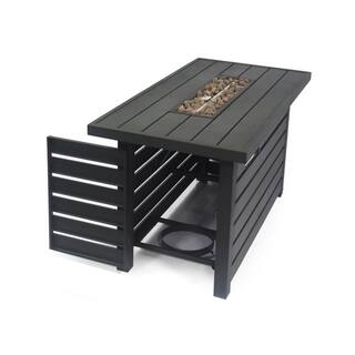 Noble House Rene 47.25 in. W x 24 in. H Outdoor Iron Gas Burning Matte Black Rectangular Fire Pit 69667