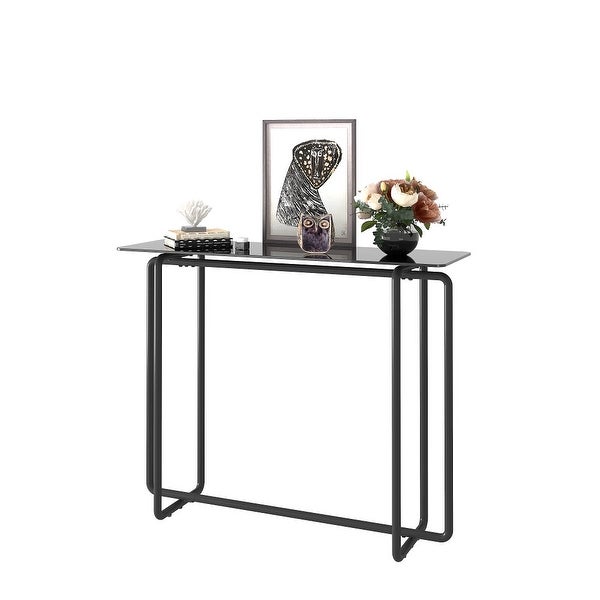 Rectangular Single Layer Console Table with Tempered Glass Tabletop