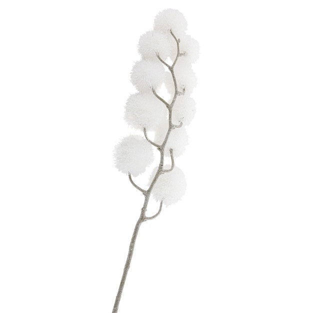 White Glittered Pom Pom Artificial Christmas Spray