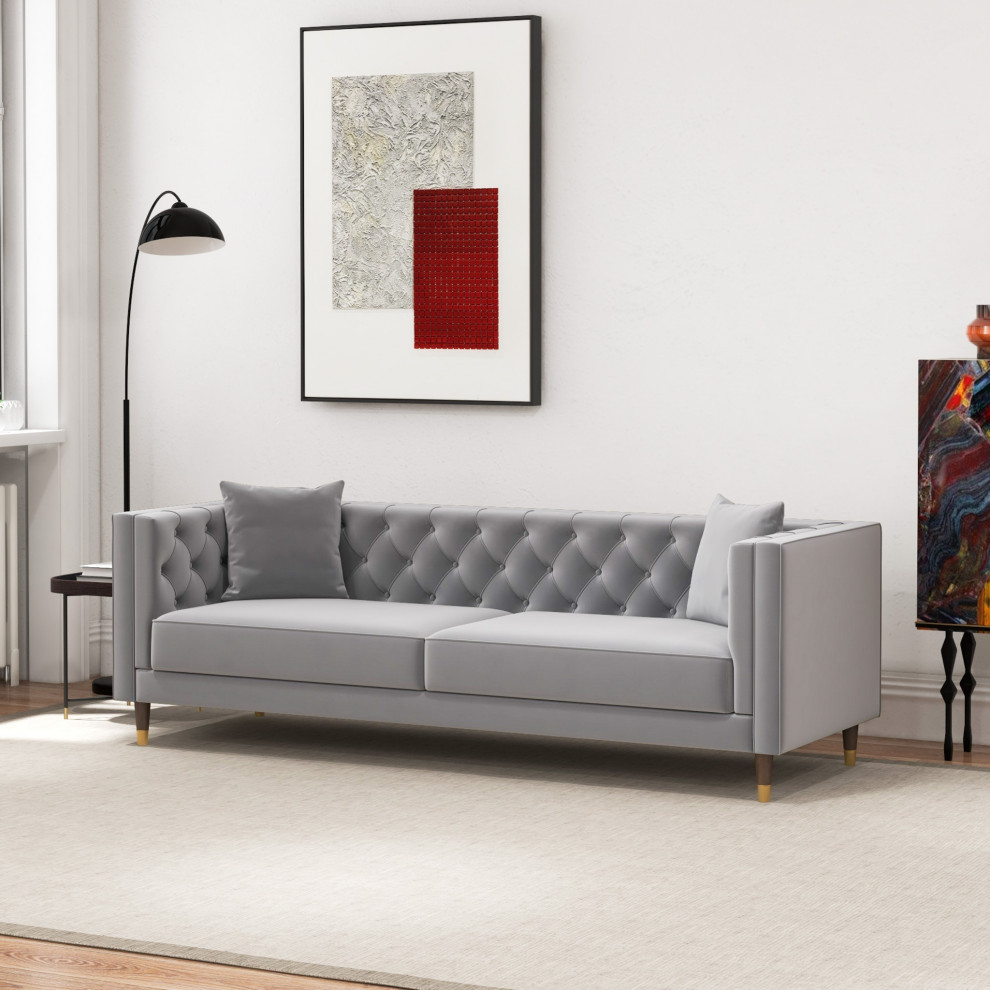 Clark Mid Century Modern Luxury Tufted Velvet Sofa   Midcentury   Sofas   by Ashcroft Furniture Co.  Houzz