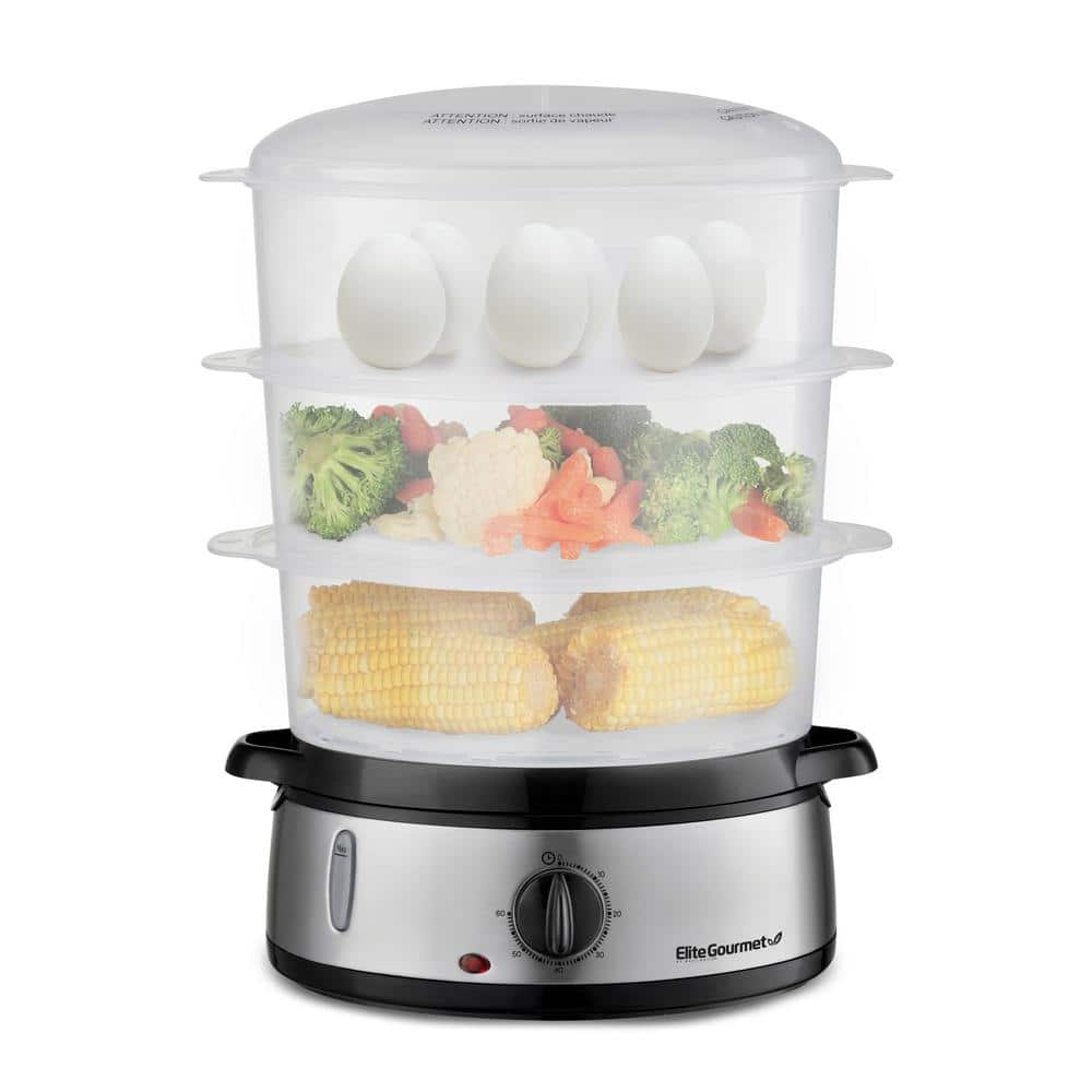 Elite Gourmet Gourmet 9 qt. 3-Tier Black Plastic Food Steamer EST4401