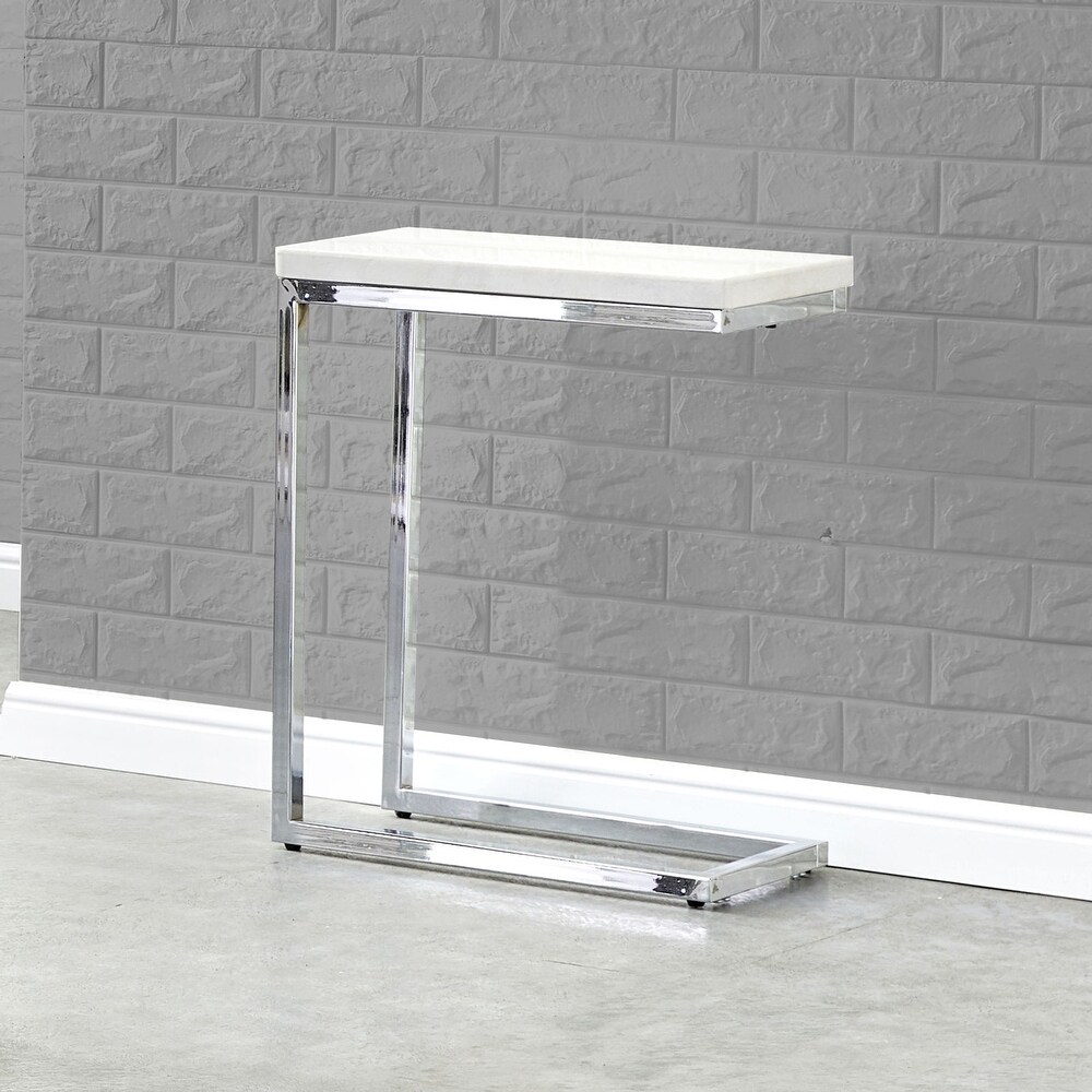 Silver Orchid Eden White Marble Top Chairside Table