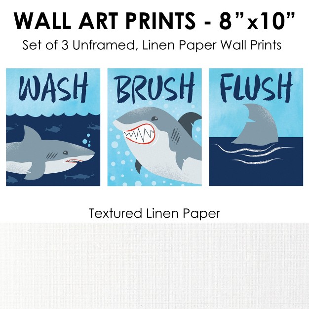 Big Dot Of Happiness Shark Zone Unframed Wash Brush Flush Jawsome Shark Bathroom Wall Art 8 X 10 Inches Set Of 3 Prints