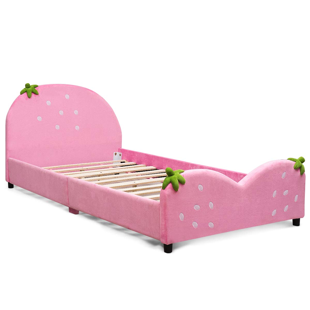 Costzon Kids Bed, Twin Size Upholstered Children Bed Frames w/Velvet Surface & Adjustable Feet