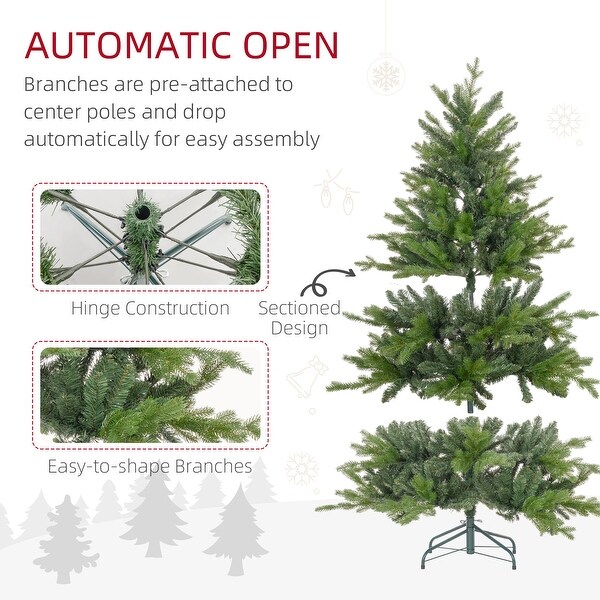 HOMCOM 5ft Artificial Christmas Tree with 1309 Tips，Foldable Metal Stand，Easy Assembly，Hinged Xmas Tree for Home，Office