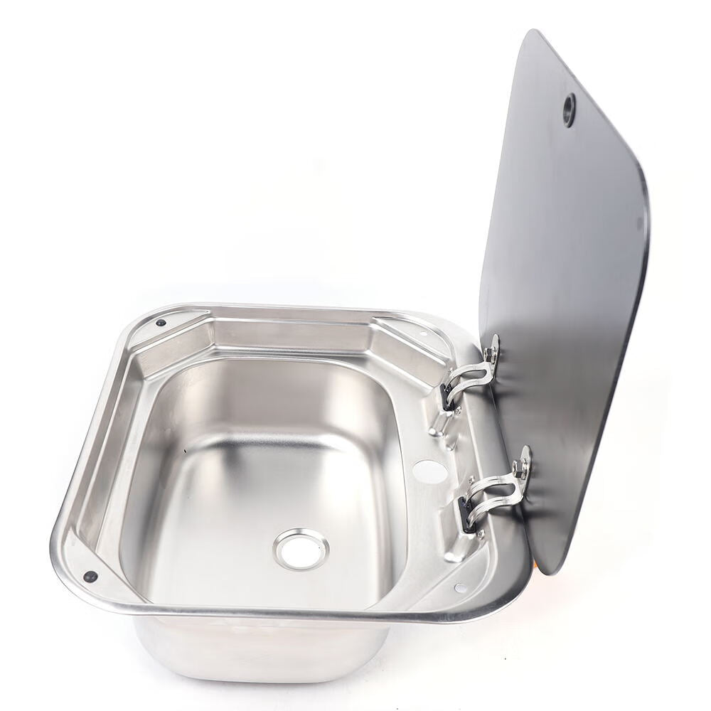 Wuzstar RV Caravan Sink Stainless Steel Hand Wash Basin Kitchen Sink w/ Lid&Faucet