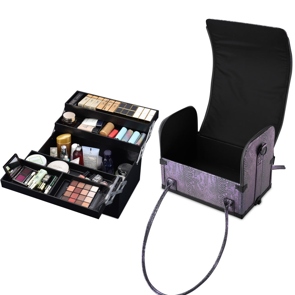 Byootique Rolling Makeup Case Snakeskin Purple Artist Travel Case