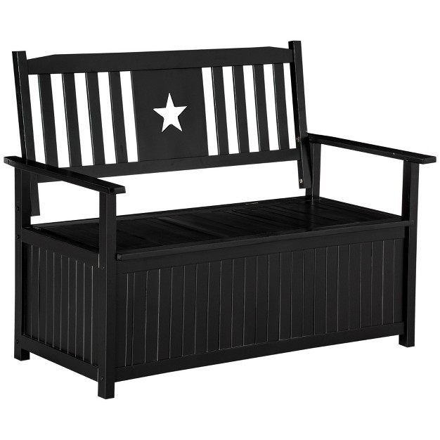 Outsunny Outdoor Wooden Storage Bench Deck Box Wood Patio Furniture 43 Gallon Pool Storage Bin Container With Cloth Backrest Armrests Star Black