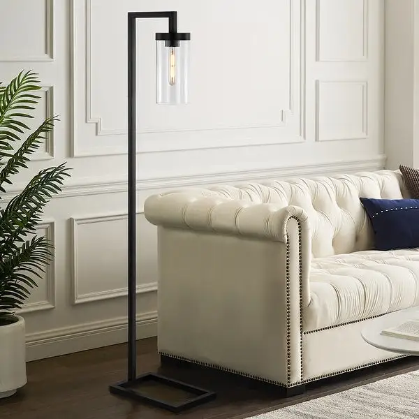 63 in. Modern Bronze Floor Lamp with Clear Seeded Glass Shade and 8W LED Bulb Included - 63