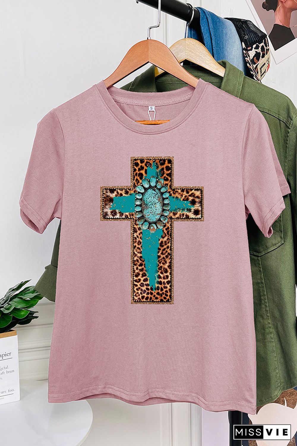 Cross Print Short Sleeve Graphic Tee Wholesale