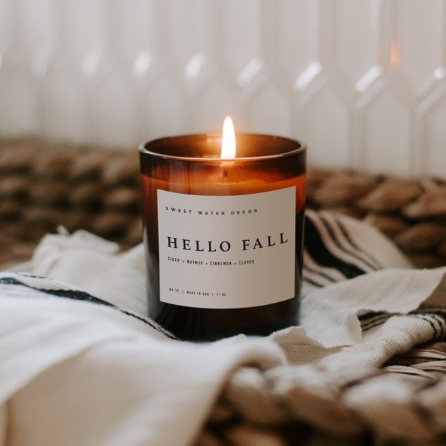 Sweet Water Decor Hello Fall 11oz Amber Jar Candle