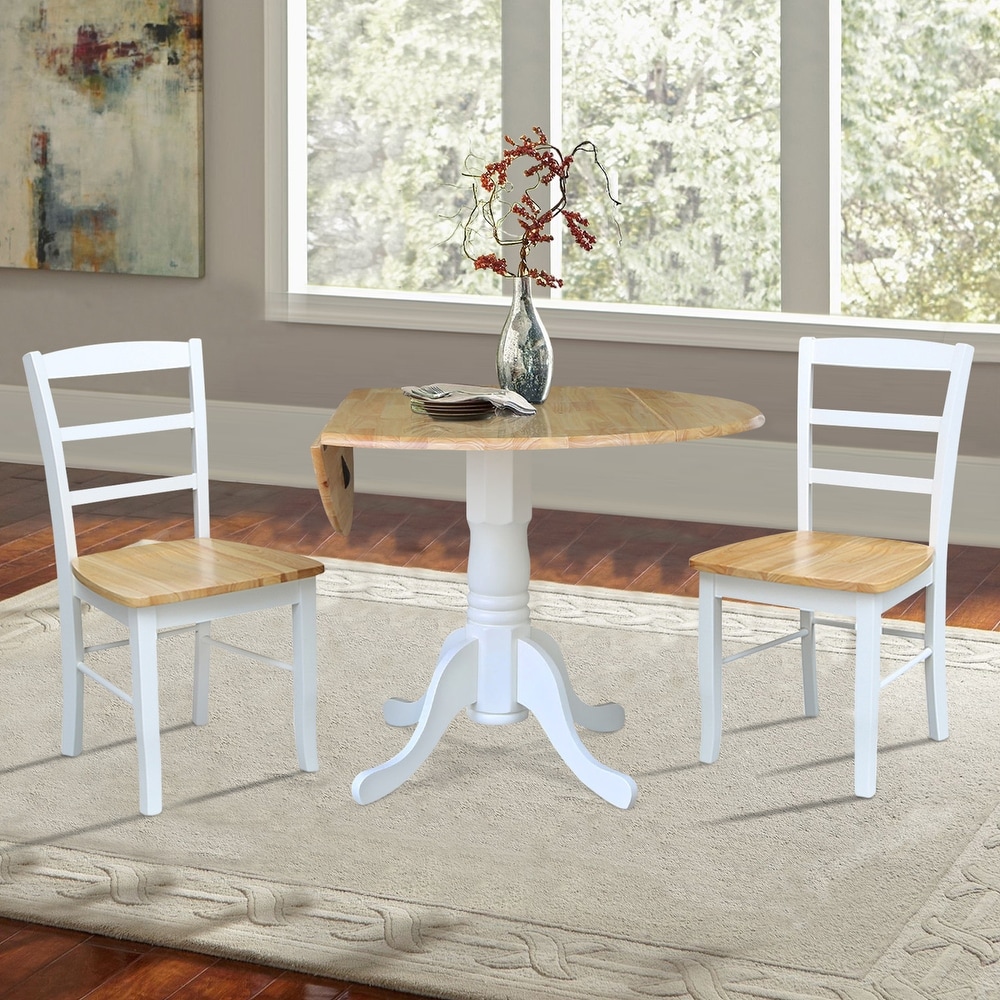 42 inch Dual Drop leaf Pedestal 3 piece Dining Set