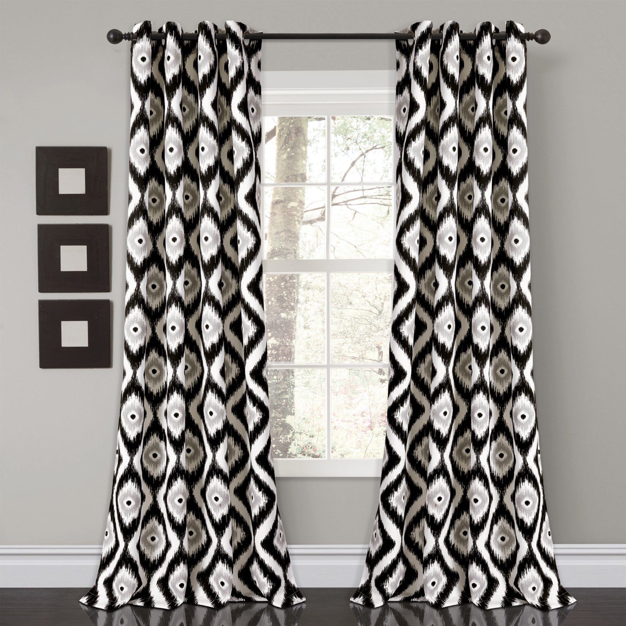 Diamond Ikat Room Darkening Window Curtain Set