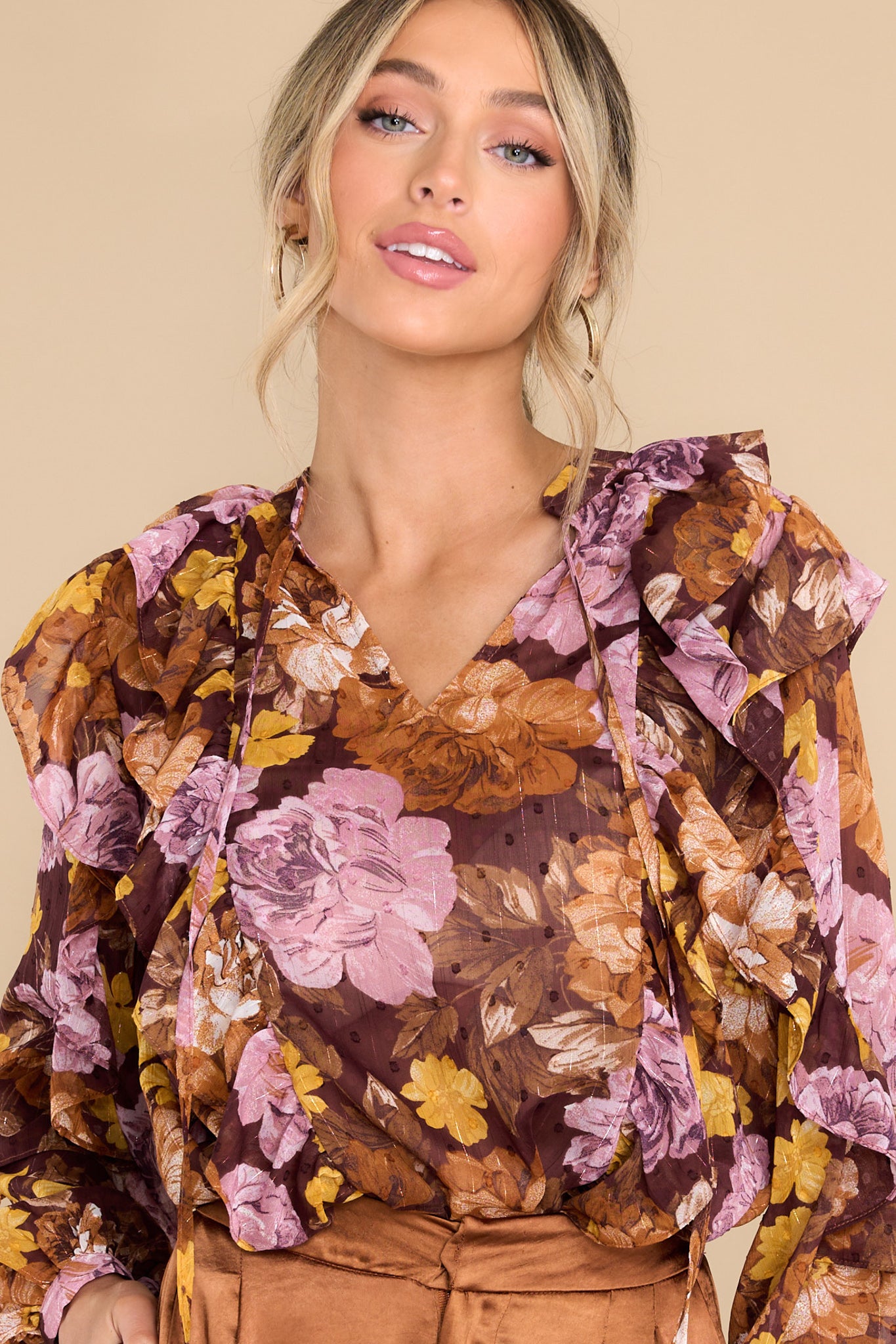 Undeniably Special Brown Multi Floral Print Top