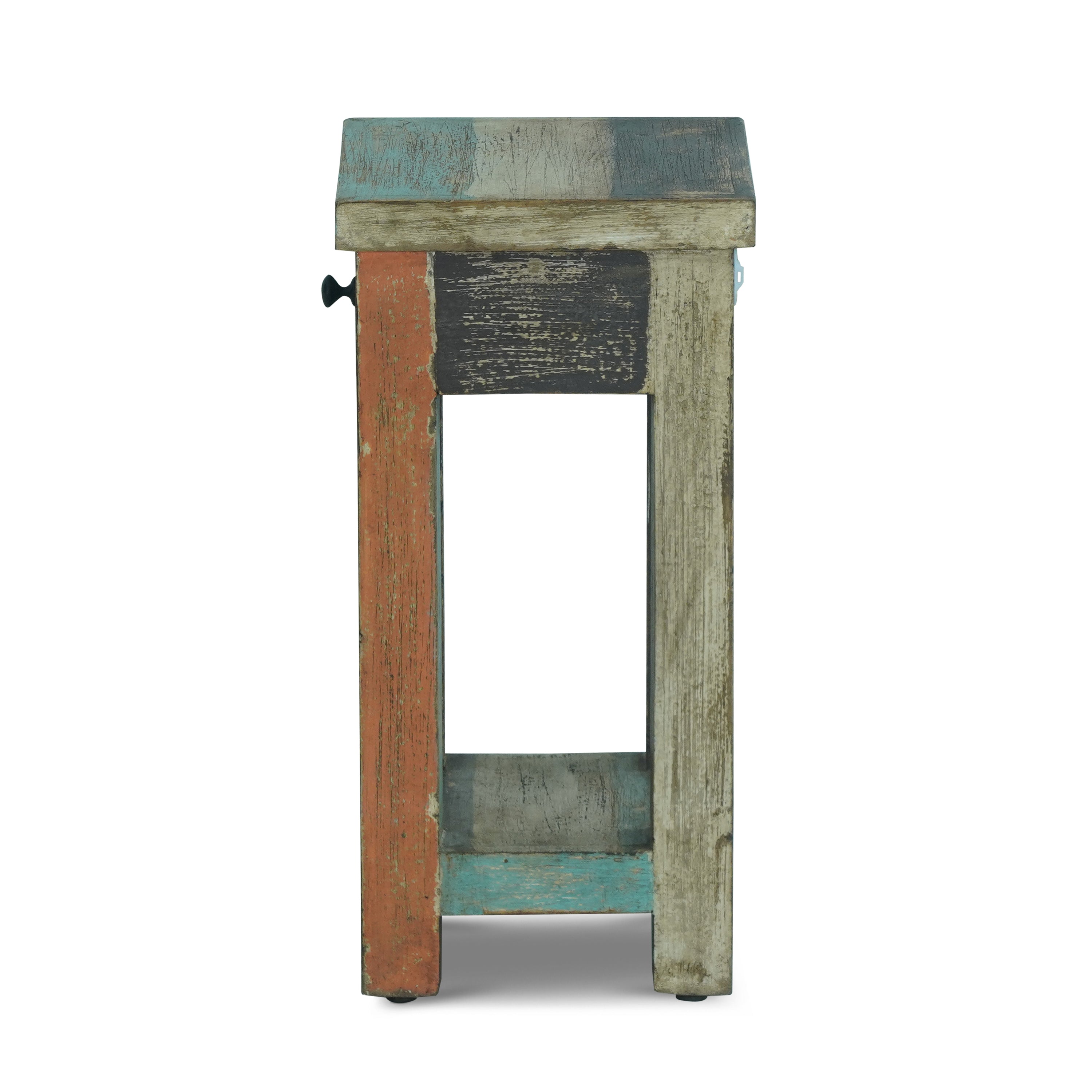 Tracey Boho Handmade Distressed Mango Wood Small Side Table, Multicolored