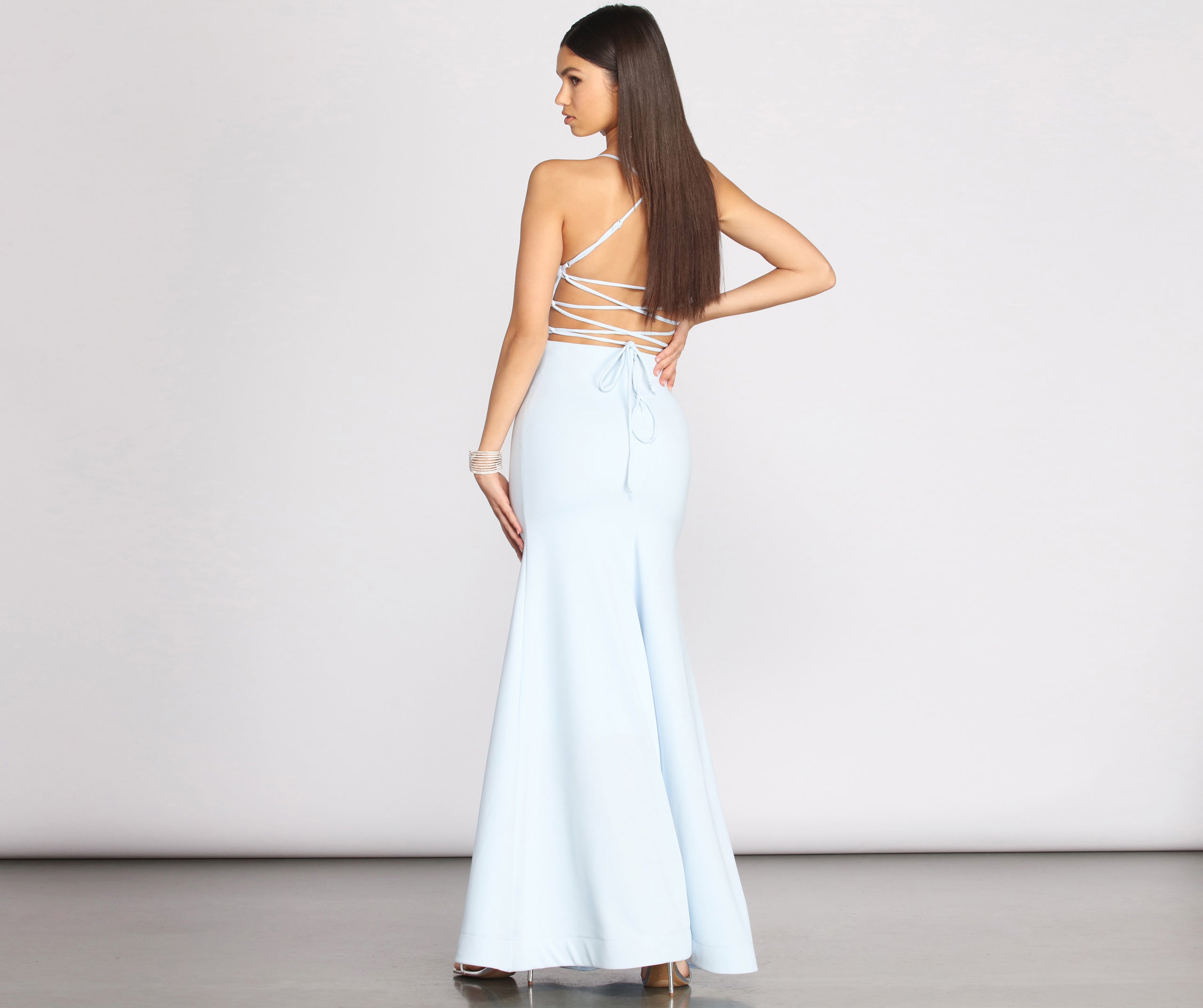 Billie Crepe Lace Up Mermaid Gown