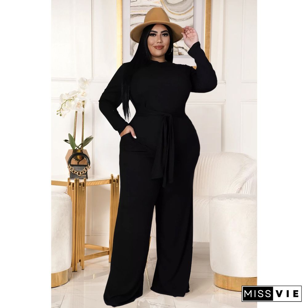 Knitted Bandage T Shirt Wide Leg Pants Plus Size Set