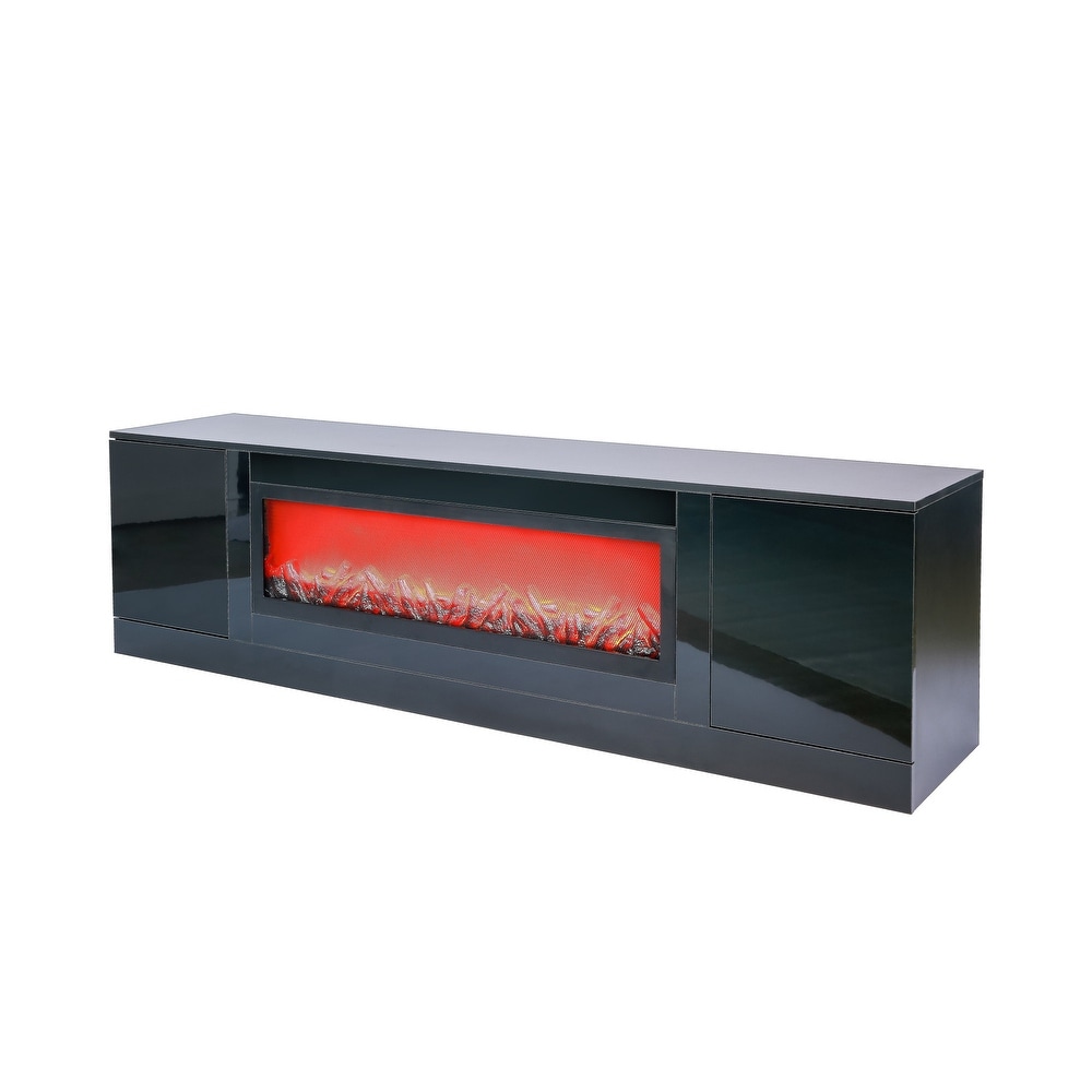 Modern Black Electric Fireplace TV Stand for 75\