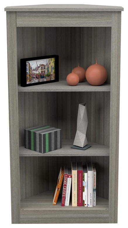 Inval America 47 quot3 Shelf Engineered Wood Corner Bookcase in Gray Smoke Oak   Transitional   Bookcases   by Homesquare  Houzz