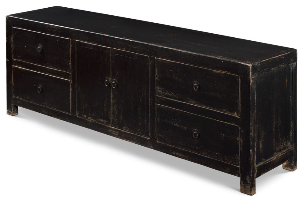 Distressed Black Elmwood Kang Asian Media Cabinet   Asian   Entertainment Centers And Tv Stands   by China Furniture and Arts  Houzz