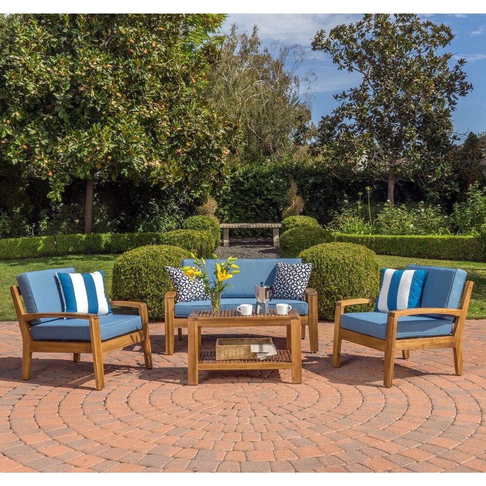 Grenada 4 pc. Outdoor Wood Chat Set by Christopher Knight Home