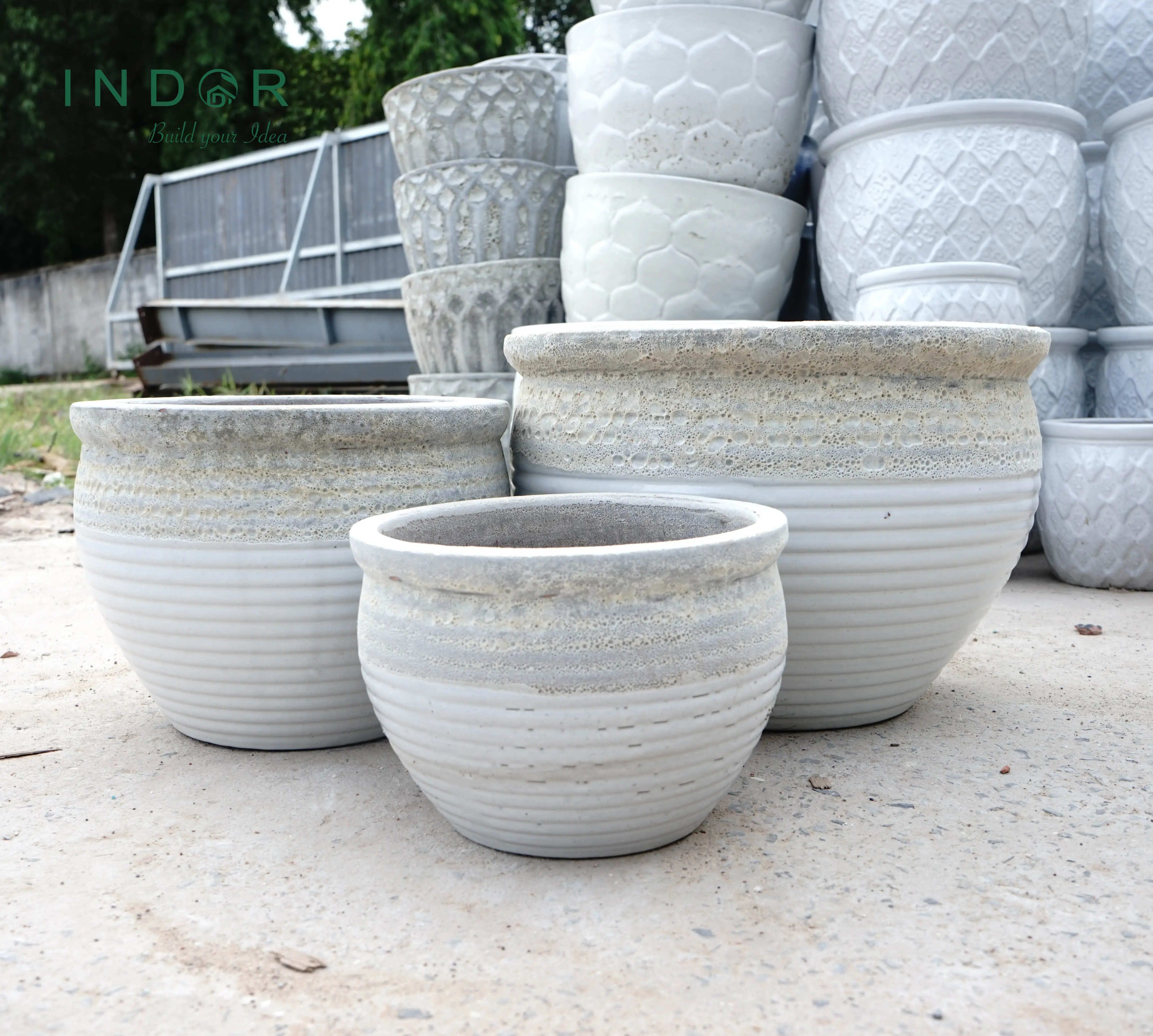 Set Of Mediterranean Atlantic Style Unique Vietnam Ceramic Pots CR79BLS3 Antique White Garden Supplies Flower Pots Planters