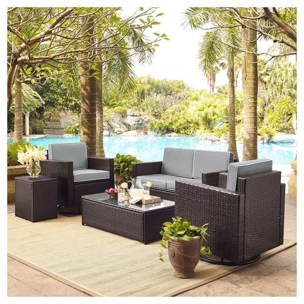 Palm Harbor 5pc All weather Wicker Patio Conversation Set With Swivel Chairs Gray Crosley