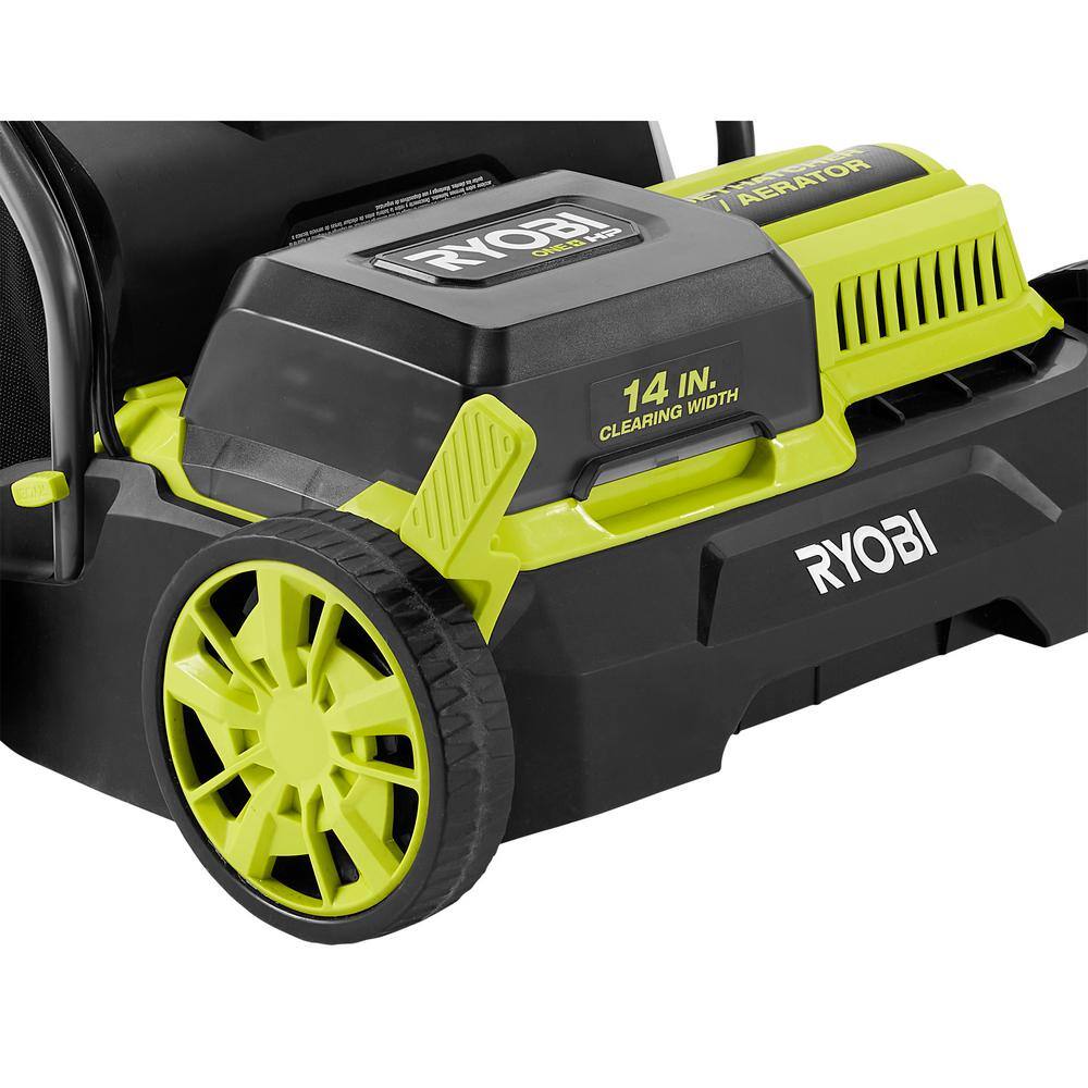 RYOBI ONE+ HP 18V Brushless 14 in. Cordless Battery DethatcherAerator with (2) 4.0 Ah Batteries and Charger P2740