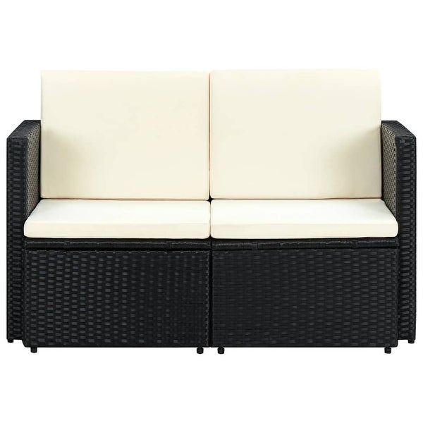 2 Seater Patio Sofa with Cushions Black Poly Rattan - Overstock - 36232058