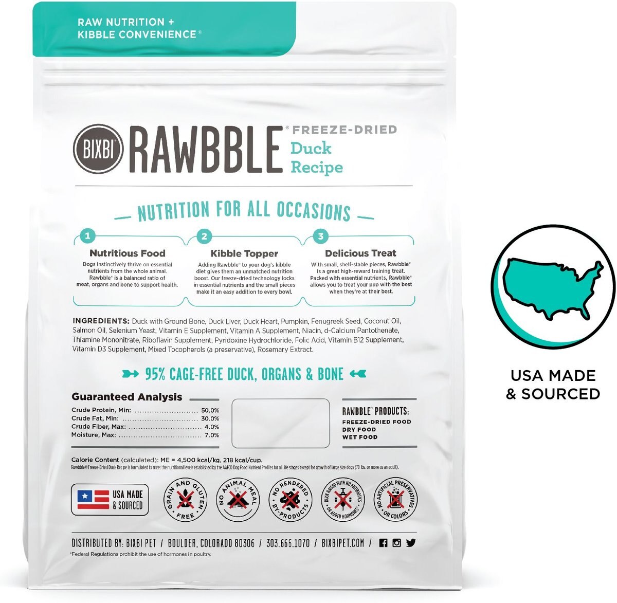 BIXBI Rawbble Duck Recipe Grain-Free Freeze-Dried Dog Food