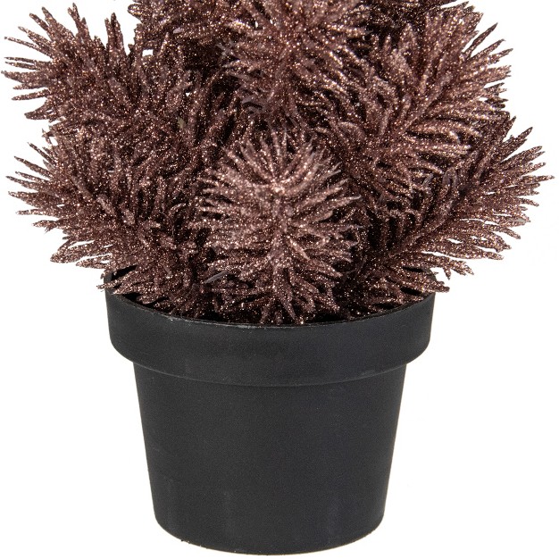 Rose Gold Potted Glittered Artificial Pine Christmas Tree Unlit