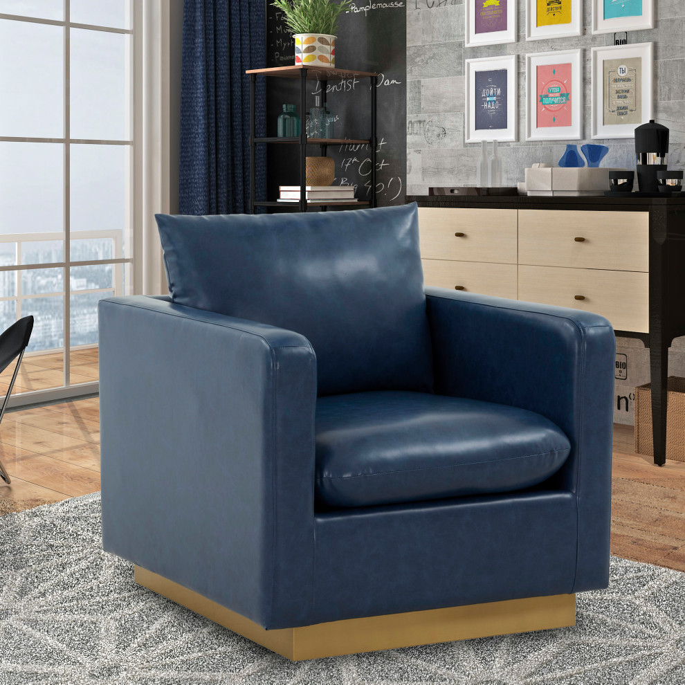 Leisuremod Nervo Leather Accent Armchair  Navy Blue   Contemporary   Armchairs And Accent Chairs   by Kolibri Decor  Houzz