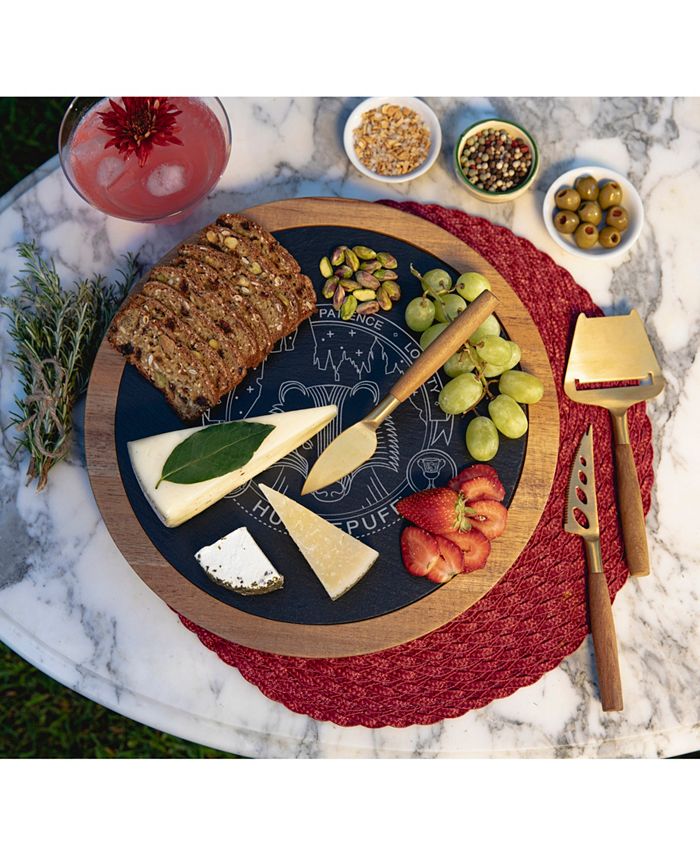 Toscana Harry Potter Hufflepuff Insignia Acacia and Slate Charcuterie Board with Cheese Tools