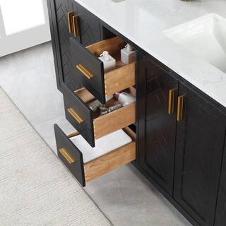 Altair Gazsi 60 in. W x 22 in. D x 34 in. H Bath Vanity in Black Oak with Grain White Composite Stone Top 543060-BO-GW-NM