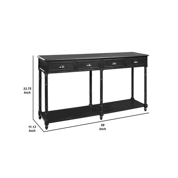 Wooden Console Sofa Table with 4 Spacious Drawers， Black