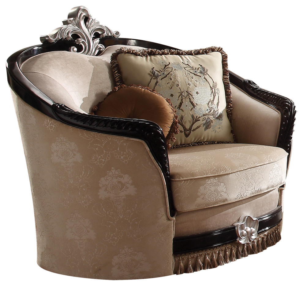 ACME Ernestine Chair With 2 Pillow  Tan Fabric/Black   Traditional   Armchairs And Accent Chairs   by GwG Outlet  Houzz