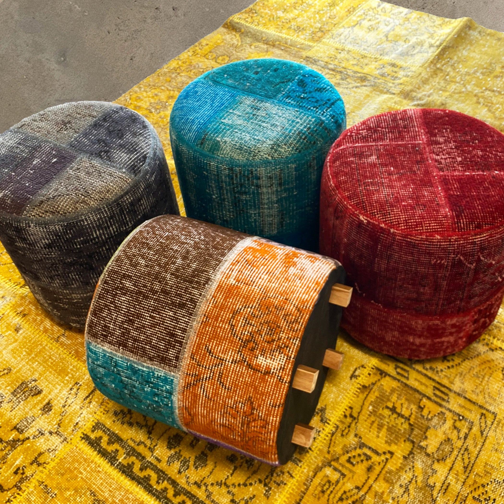 Hali X-Bursa Handmade Over Dyed Pouf Yellow 001