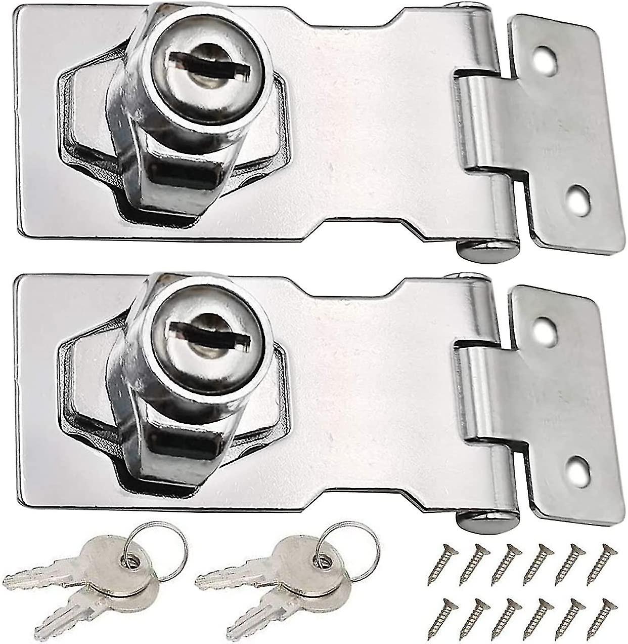 2 Pieces Stainless Steel Locking Hasp 80mm Door Bolt Latch Buckle With Padlock And Key