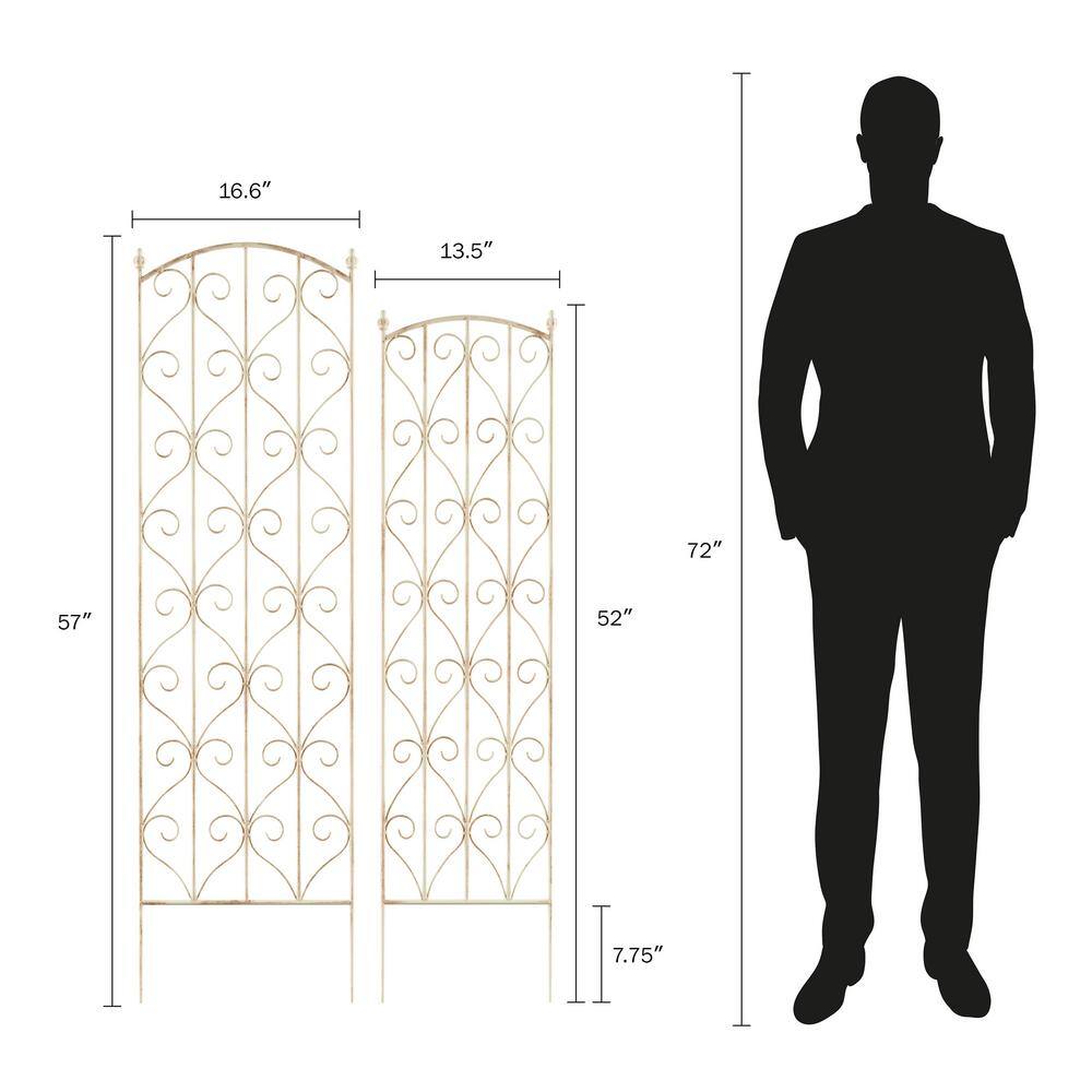 57 in. and 52 in. Garden Trellis with Decorative Scrolls Metal Panels for Climbing Plants in White (Set of 2) 391238RAO